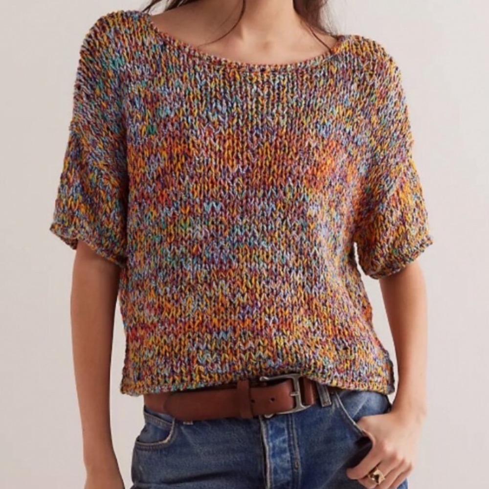 Free People Large Mezcal Space Dye Chunky Knit Short Sleeve Sweater